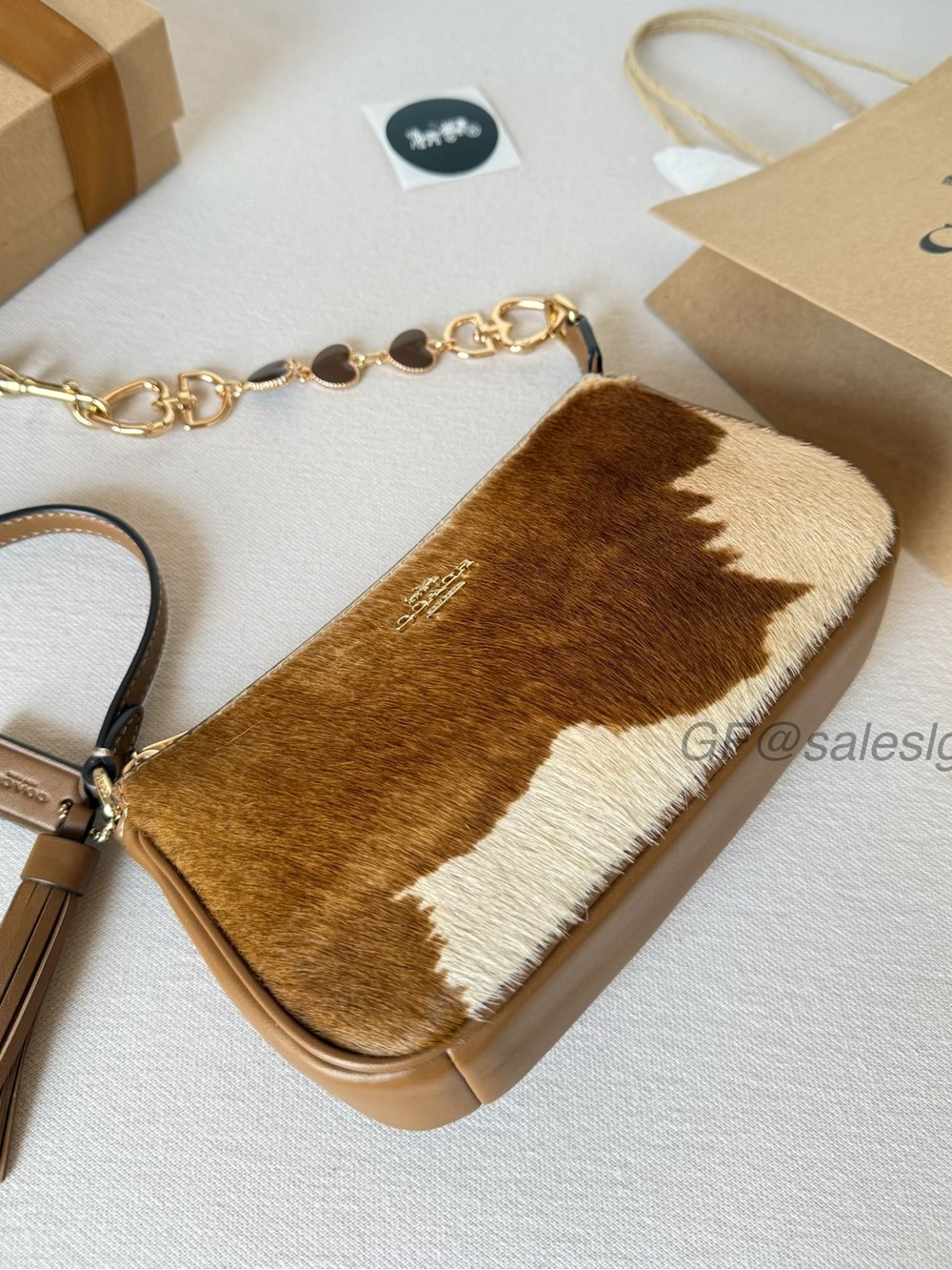 NWT Coach Nolita 19 Cow Print Haircalf Wristlet Gift Set+Chain Extender CDW34